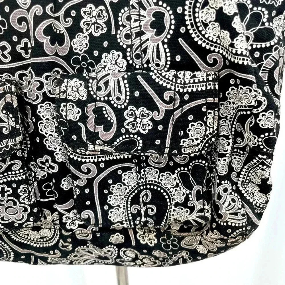 Thirty One Paisley Shoulder Bag Purse Black White Zip Closure Pockets 13”x14” - Picture 4 of 16
